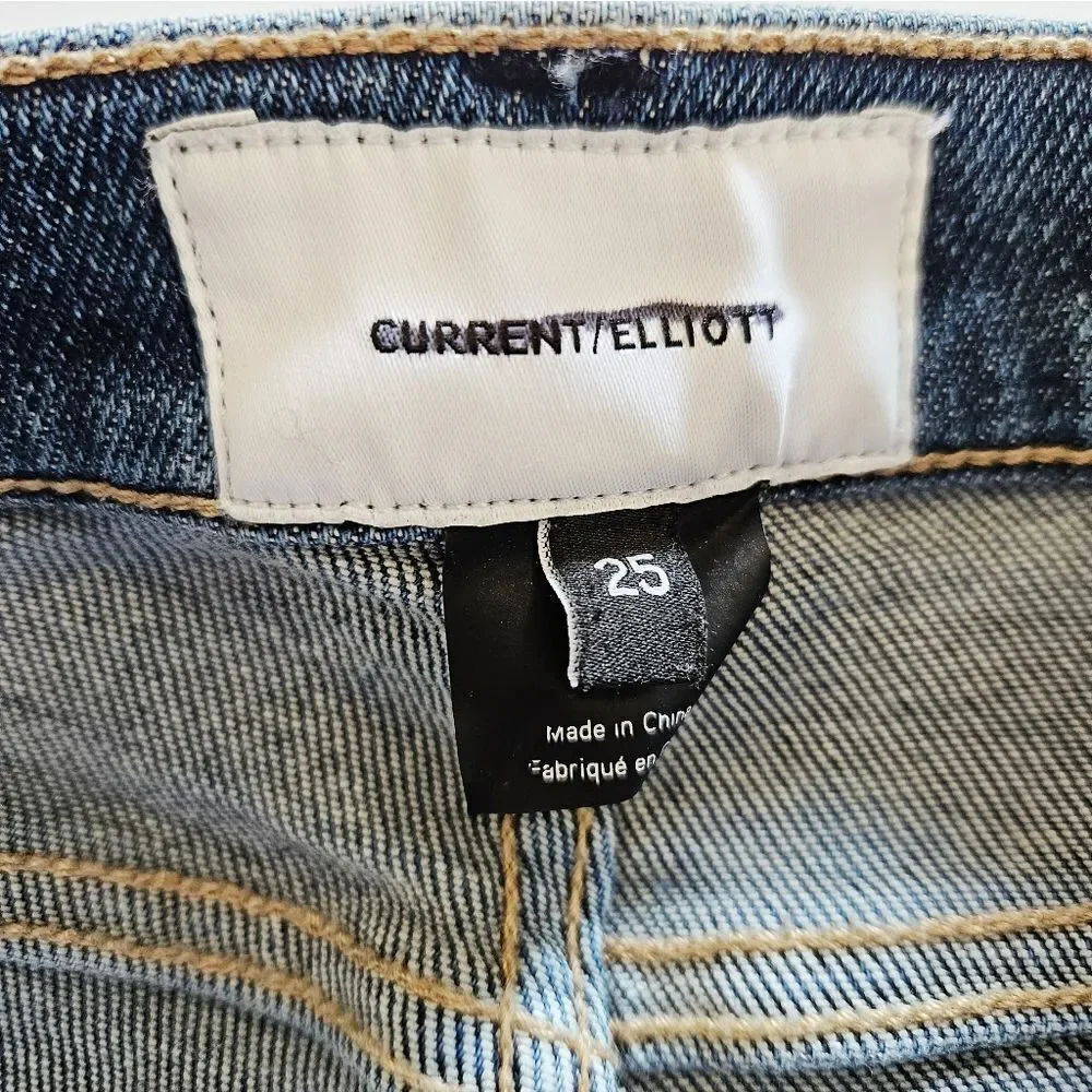 CURRENT/ELLIOT Stiletto High Waist Ragged Hem Distressed Ankle Skinny Jeans 25